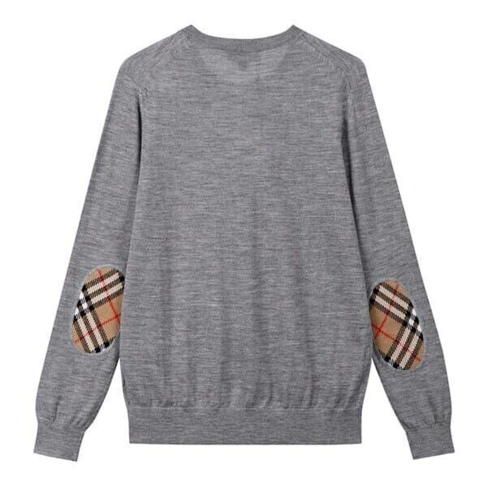 Burberry BEMPTON GRAY WOOL ELBOW CHECK PATCHES PULLOVER SWEATER L Size L / US 10 / IT 46 - 1 Thumbnail