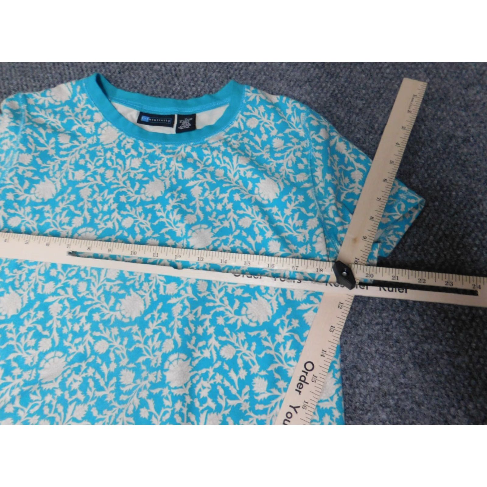 Vintage Relativity Womens Shirt XL Blue Floral Knit Cotton Short Sleeve Raglan Crew Neck Pullover Basic Modern Casual Summer Winter Size XL / US 12-14 / IT 48-50 - 6 Thumbnail