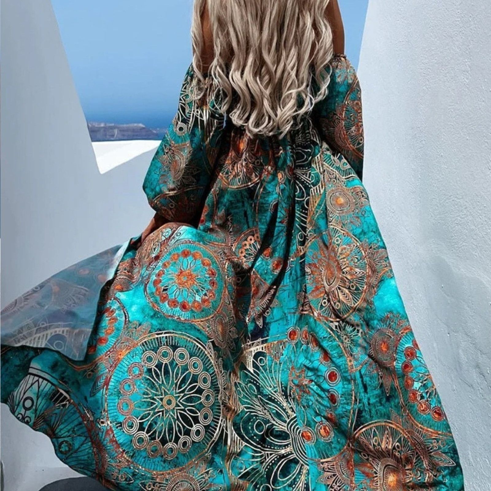 Other Elegant Teal and Orange Women's Maxi Summer Dress size M Size S / US 4 / IT 40 - 1 Thumbnail
