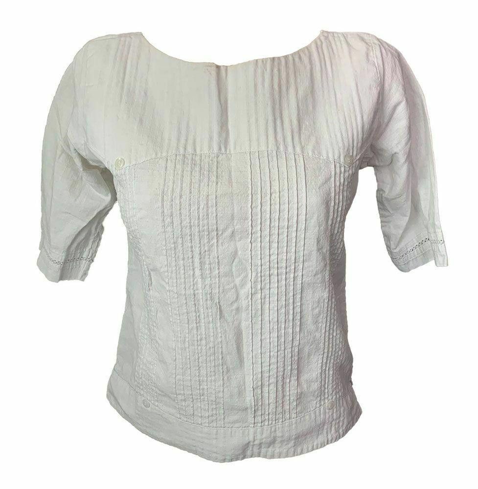Designer Used White Hand Made Bluse S Size S / US 4 / IT 40 - 1 Thumbnail