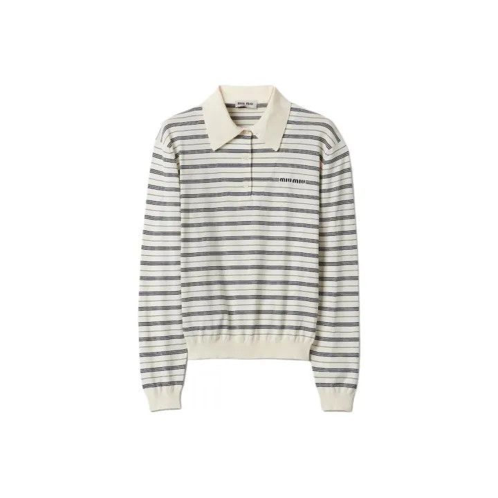 Miu Miu Miu Miu Striped Long Sleeve Polo Shirt 0079 Size S / US 4 / IT 40 - 1 Thumbnail