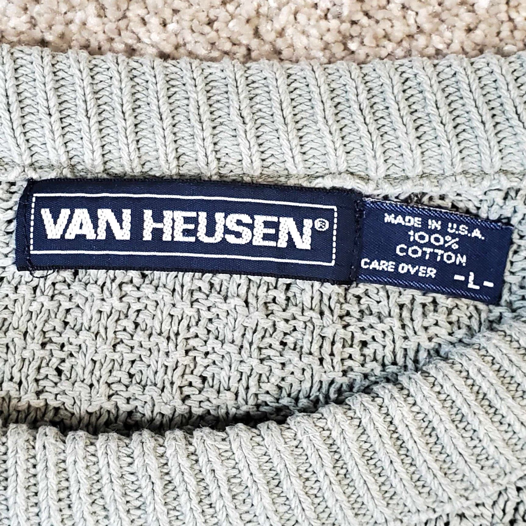 Van Heusen VINTAGE Van Heusen Sweater Mens L Green Chunky Knit Fisherman Crew Neck Distressed USA 80s Classic Fall All Seasons Pullover Mens Size US L / EU 52-54 / 3 - 3 Thumbnail