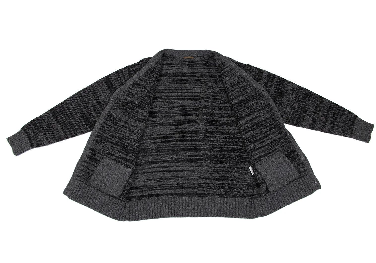 Wool Melange Knit Cardigan in Gray and Black Size L