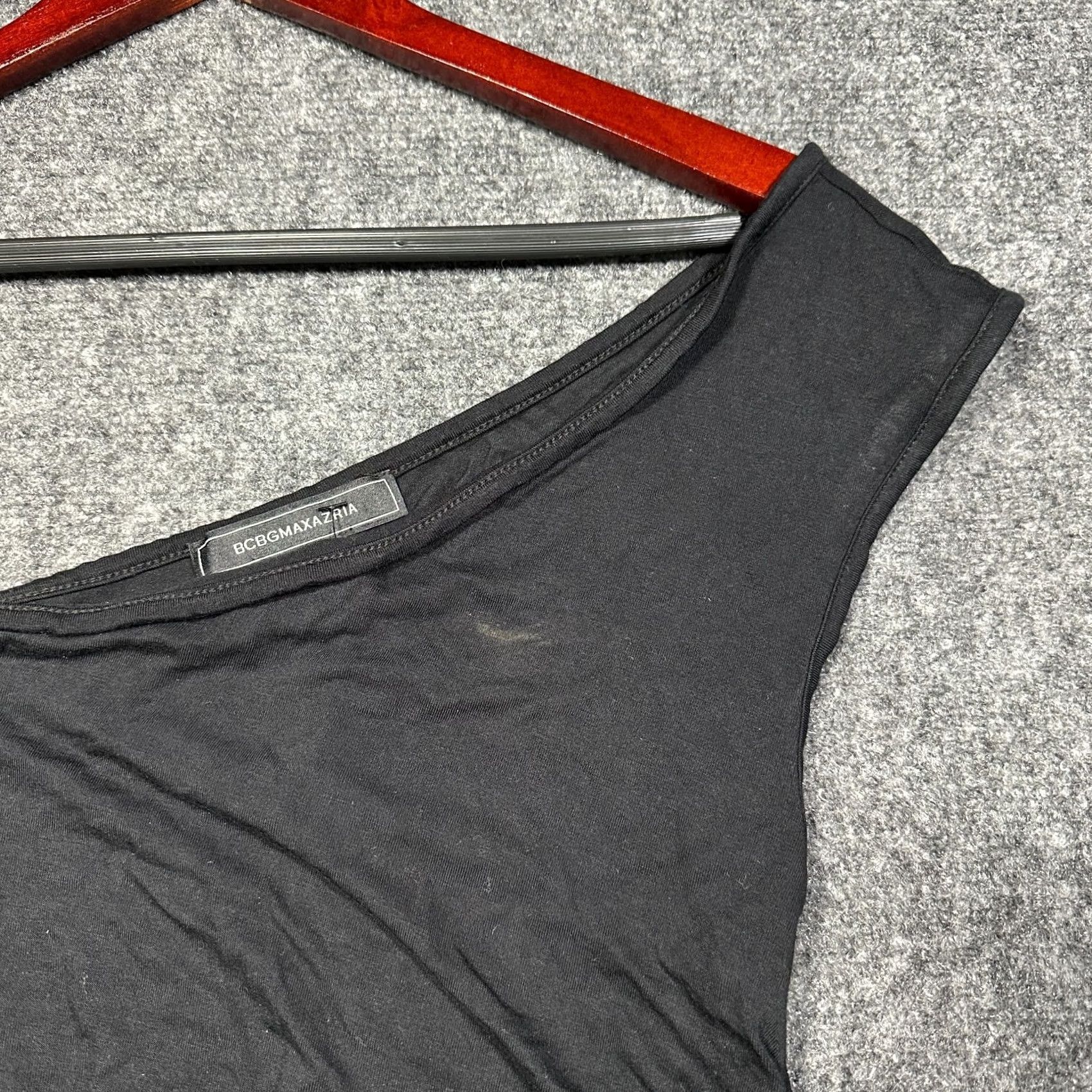 Bcbgmaxazria BCBGMAXAZRIA Top Womens Medium Black One Shoulder Ruched Sleeveless Tank Pullover Casual Party/Cocktail Modern Classic Knit Rayon Spandex Size M / US 6-8 / IT 42-44 - 3 Thumbnail