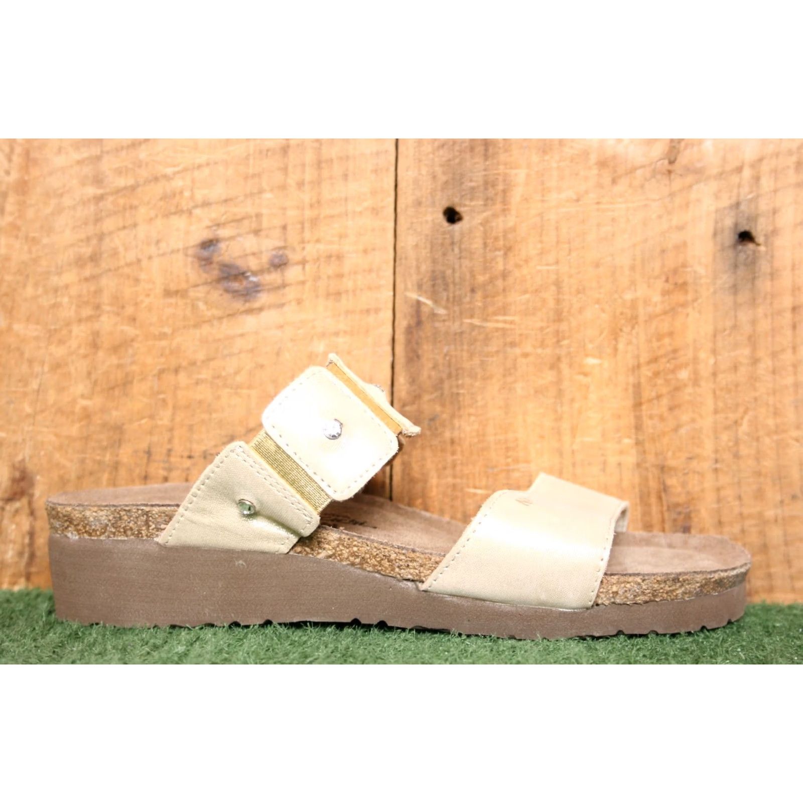 Vintage NAOT Ashley Beige Metallic Rhinestone Studded Slide Sandals US 6 Womens Sandal Size US 6 / IT 36 - 2 Thumbnail