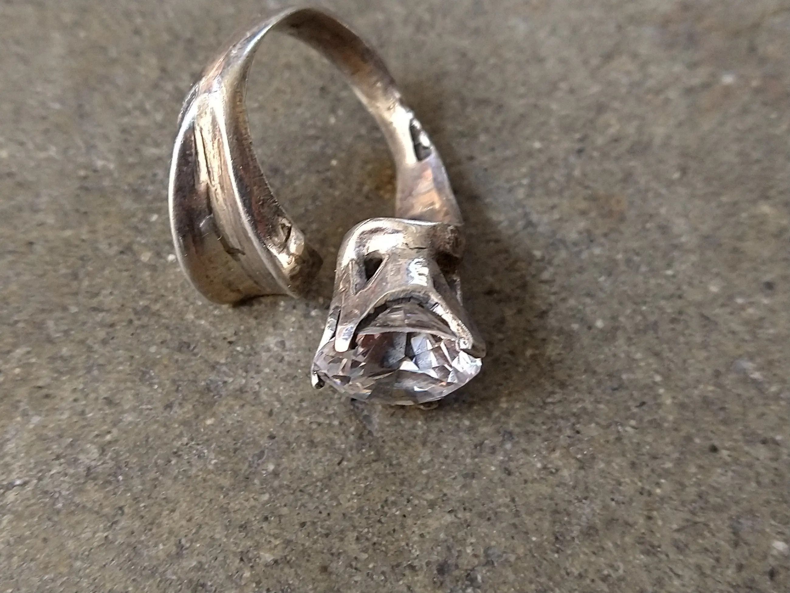 Sterling Silver Vintage Sterling Silver Ring Size 8 Modern Clear CZ Size ONE SIZE - 2 Thumbnail