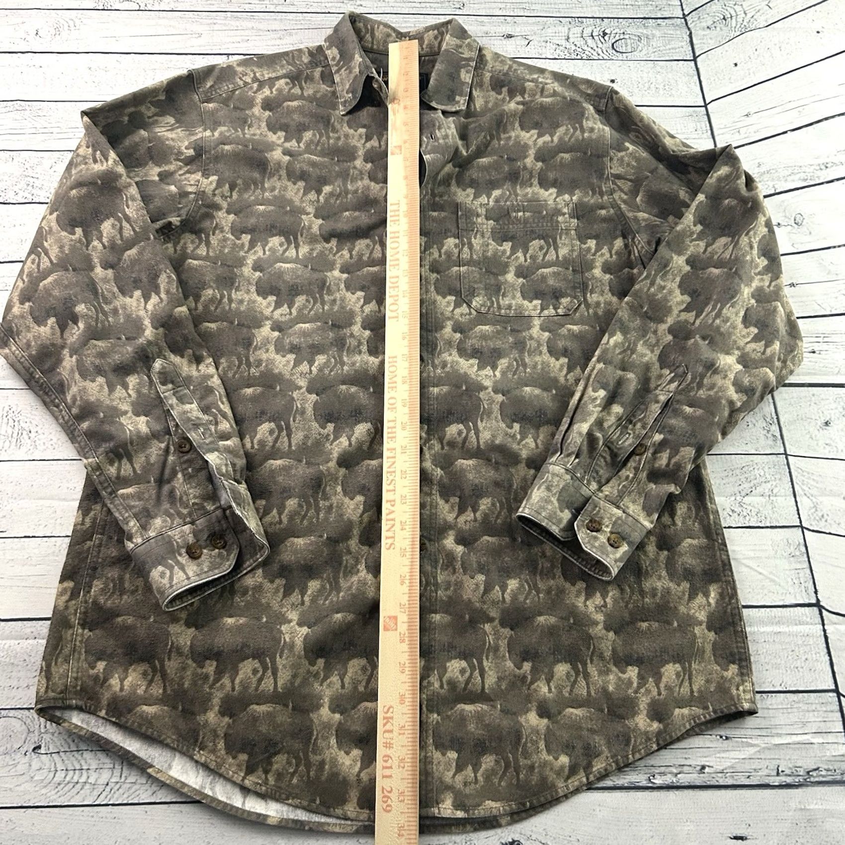 Vintage Woolrich Chamois All Over Buffalo Print Heavy Button Shirt Mens Large Tan Beige Size US L / EU 52-54 / 3 - 3 Thumbnail