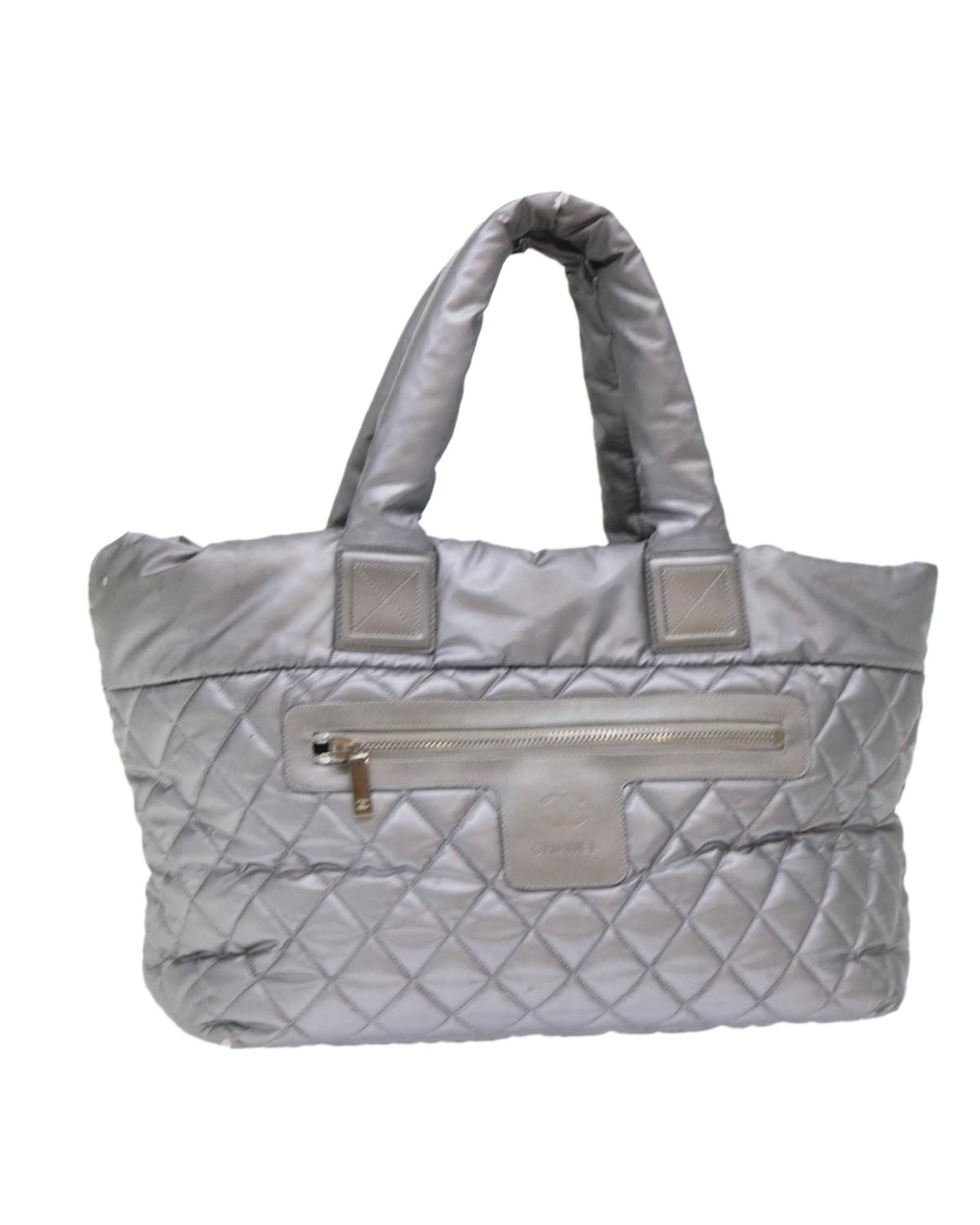 image of Chanel Nylon Silver Hand Bag With Cc Logo, Women's