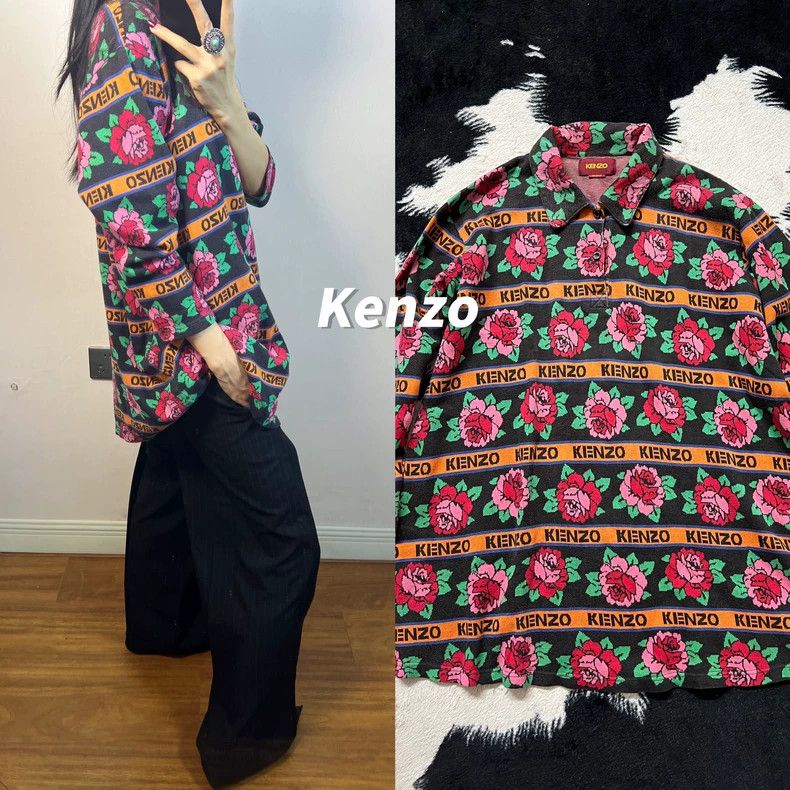Kenzo KENZO Full print logo classic flower shirt Size M / US 6-8 / IT 42-44 - 1 Thumbnail