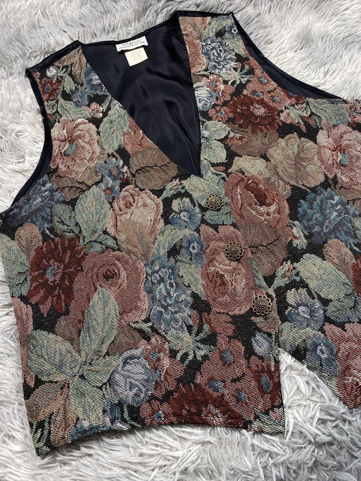 Vintage Vintage 80s Floral Tapestry Vest 100% Cotton Japanese Brand Size US XL / EU 56 / 4 - 6 Thumbnail