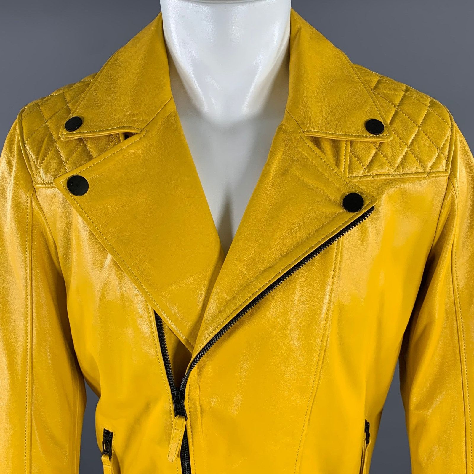 Other RON TOMSON Size 36 Yellow Leather Moto Racer Jacket Size US XXS / EU 40 - 2 Thumbnail