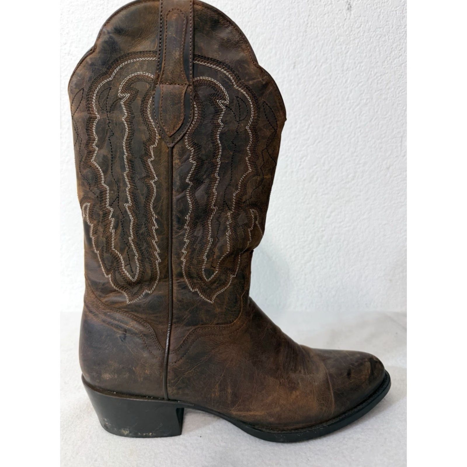 Vintage J.B. Dillon Western Boots Men 11 D Brown Goat Leather Embroidered Cowboy Boots Size US 11 / EU 44 - 3 Thumbnail