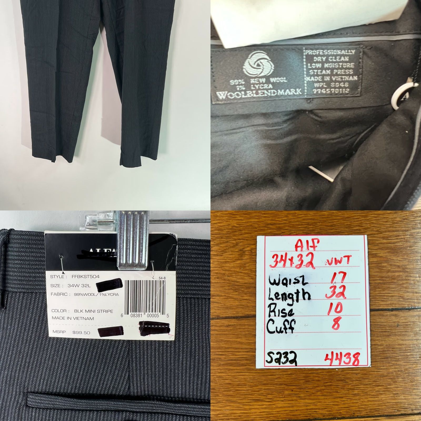 Alfani Alfani Mens Dress Pants Flat Front Wool Blend Mini Stripes Black 34X32 Adult Regular 34X32 Black Striped Wool Blend Dress Pants Mens 90s? Size US 34 / EU 50 - 8 Thumbnail