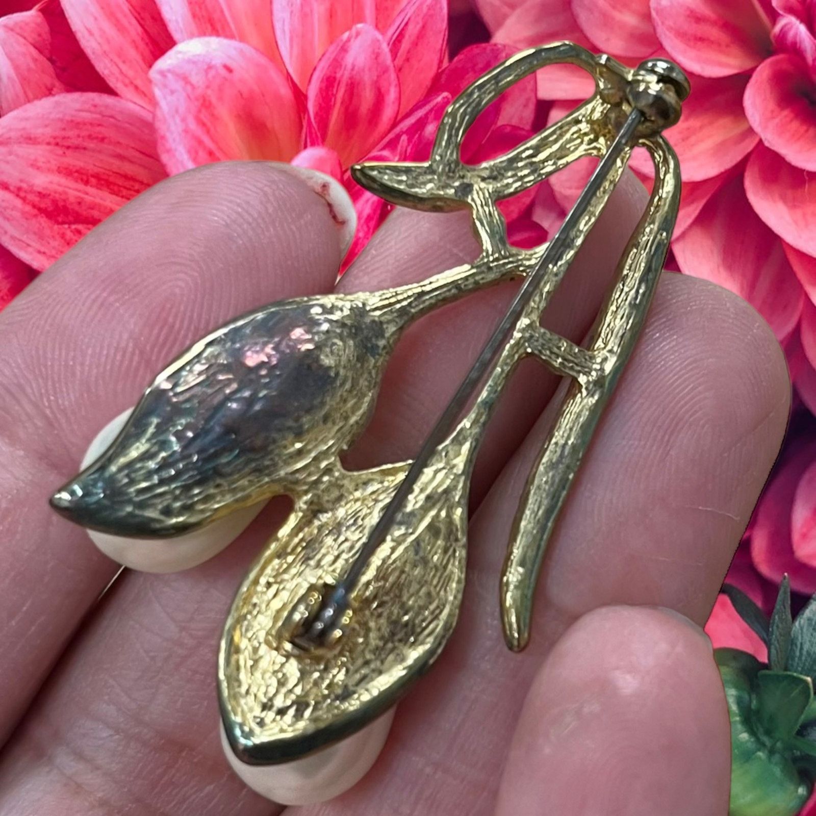 Other Vintage 70s Pearl and Crystal Stone Gold Brooch Double Pearl Size ONE SIZE - 9 Thumbnail