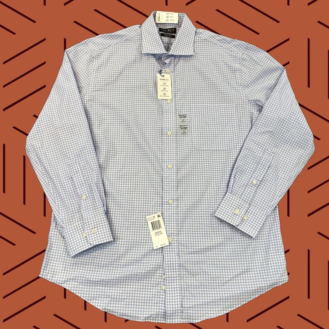 Ralph Lauren LAUREN RALPH LAUREN Dress Shirt Mens 16 Regular White Blue Plaid Button Up Black Label Size US L / EU 52-54 / 3 - 1 Thumbnail