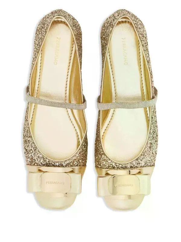 Salvatore Ferragamo o1s1rm0526 Vara-plate Ballerina Flats in Gold Size US 11 / IT 41 - 3 Thumbnail