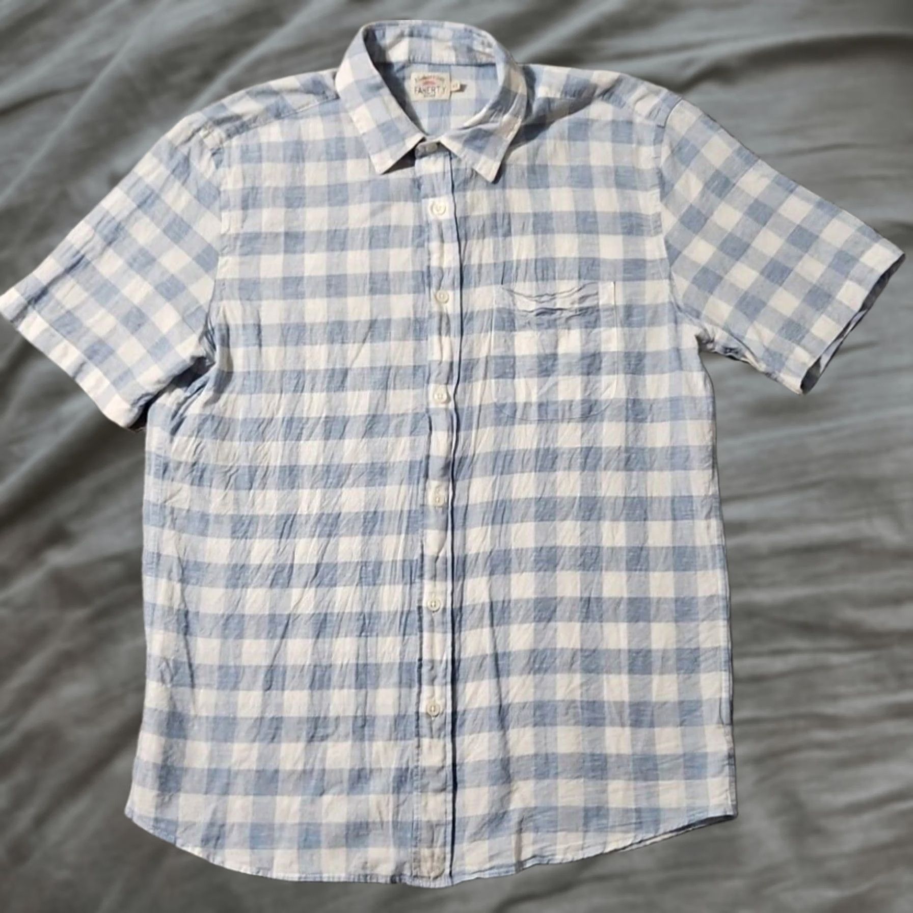 Faherty Faherty Blue White Plaid Button Up Shirt Men's Medium Linen Short Sleeve Size US M / EU 48-50 / 2 - 1 Thumbnail