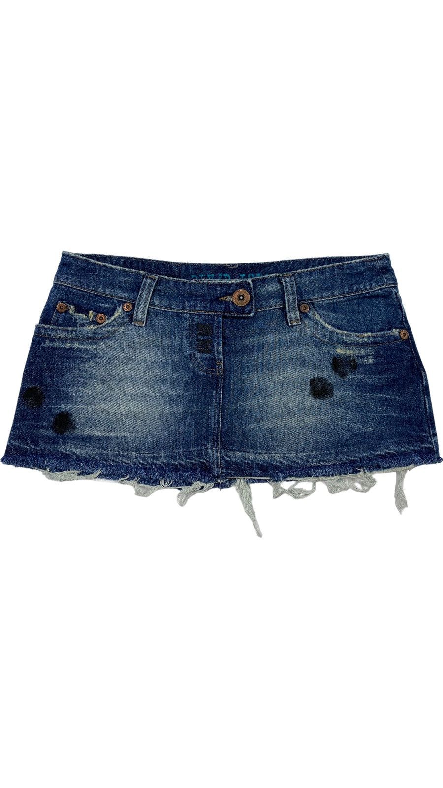 Vintage 🔥LASTDROP🔥 Y2K Style Extra Mini Skirt Washed Distressed Size 32" / US 10 / IT 46 - 2 Thumbnail