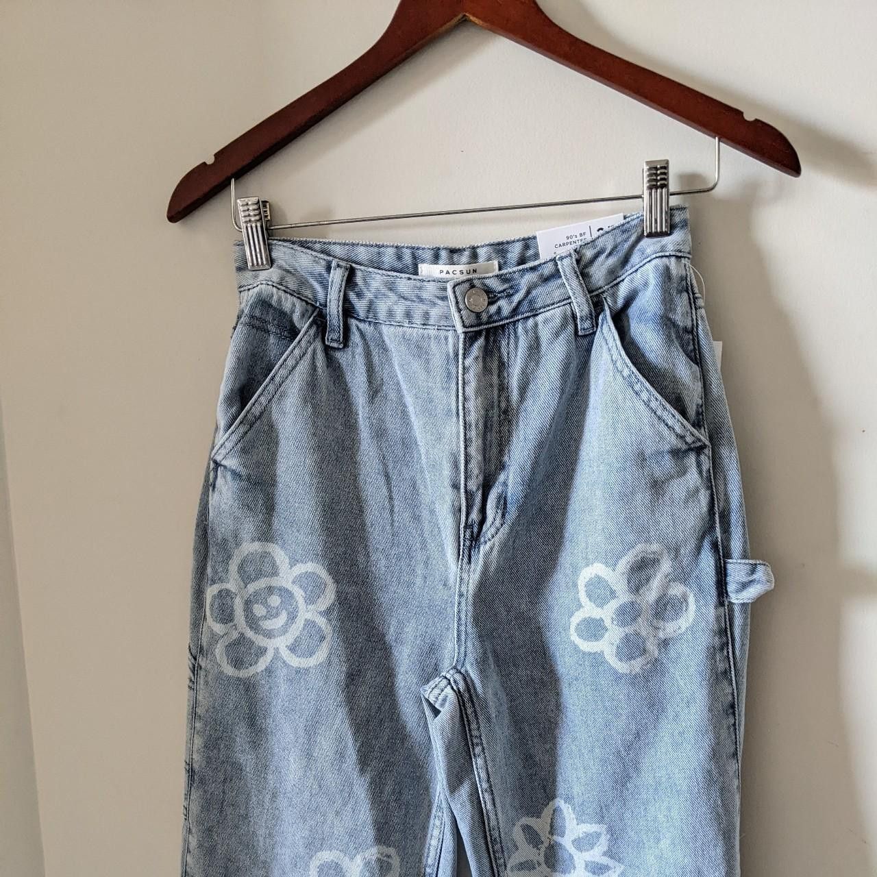 Pacsun PACSUN 90's BF Carpenter Denim Jeans with Printed Flowers Size 25" / US 0 / IT 36 - 3 Thumbnail