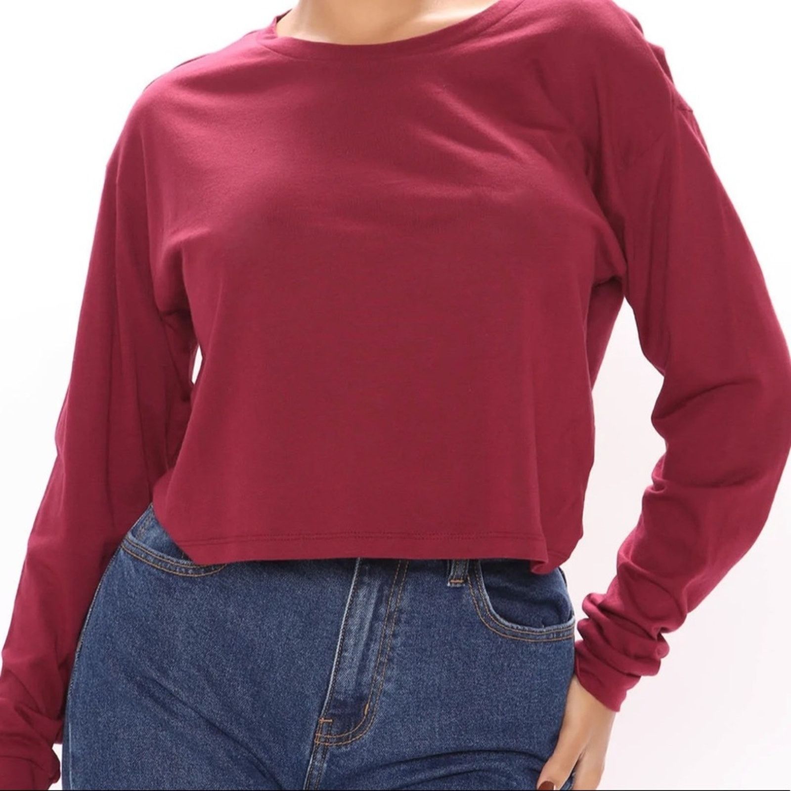 Other FASHION NOVA Wine Cropped Long Sleeved Tee Size M NWT Size M / US 6-8 / IT 42-44 - 1 Thumbnail