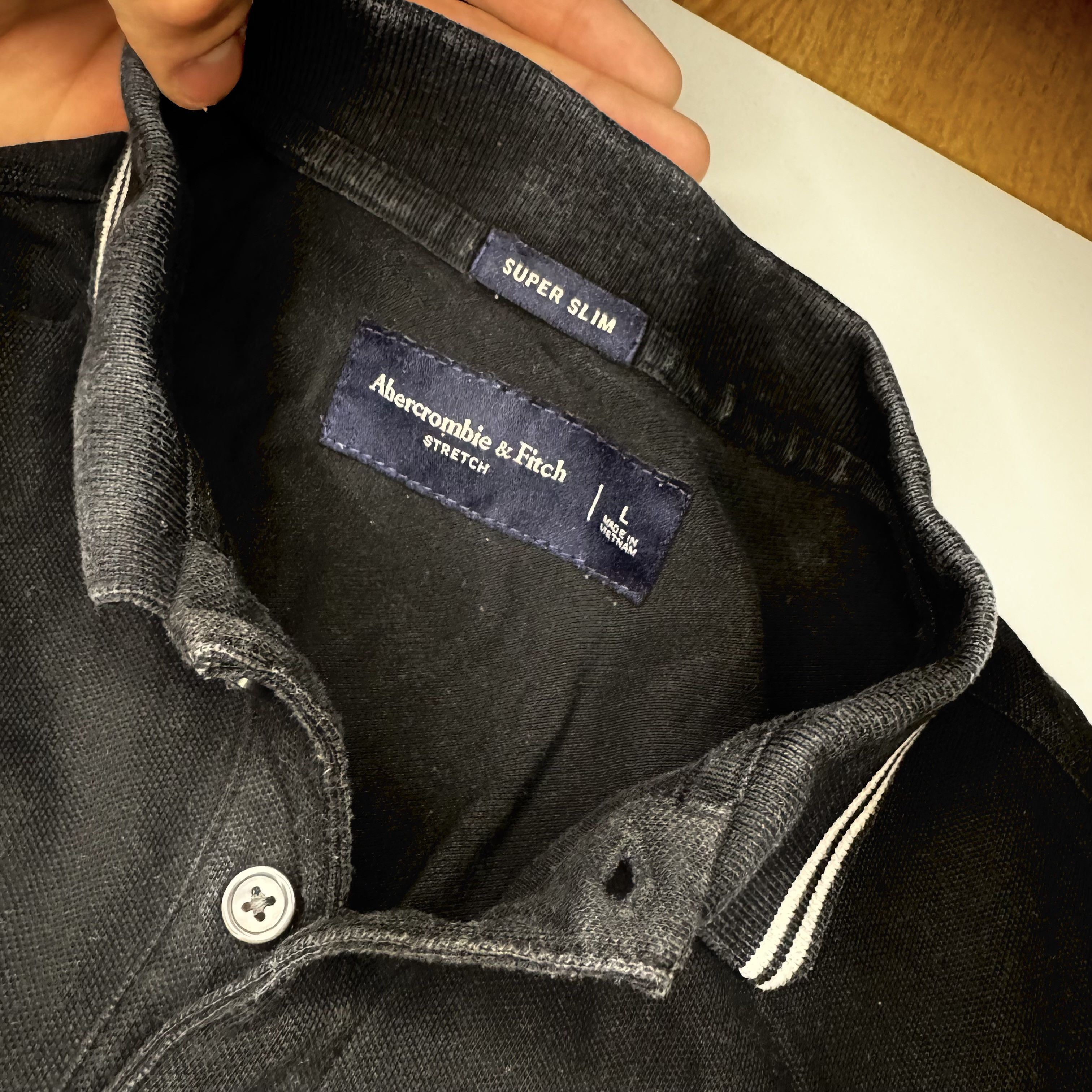 Abercrombie & Fitch Abercrombie & Fitch Black Polo Super Slim L White Trim Size US L / EU 52-54 / 3 - 2 Thumbnail