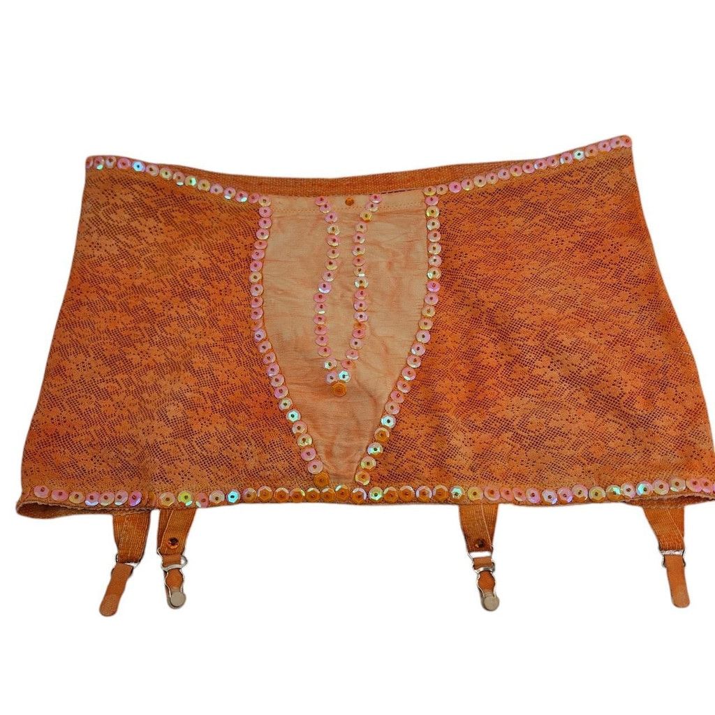 Vintage Vintage 1950s-1960s Burnt Orange Sequin & Rhinestone Garter Size ONE SIZE - 3 Thumbnail
