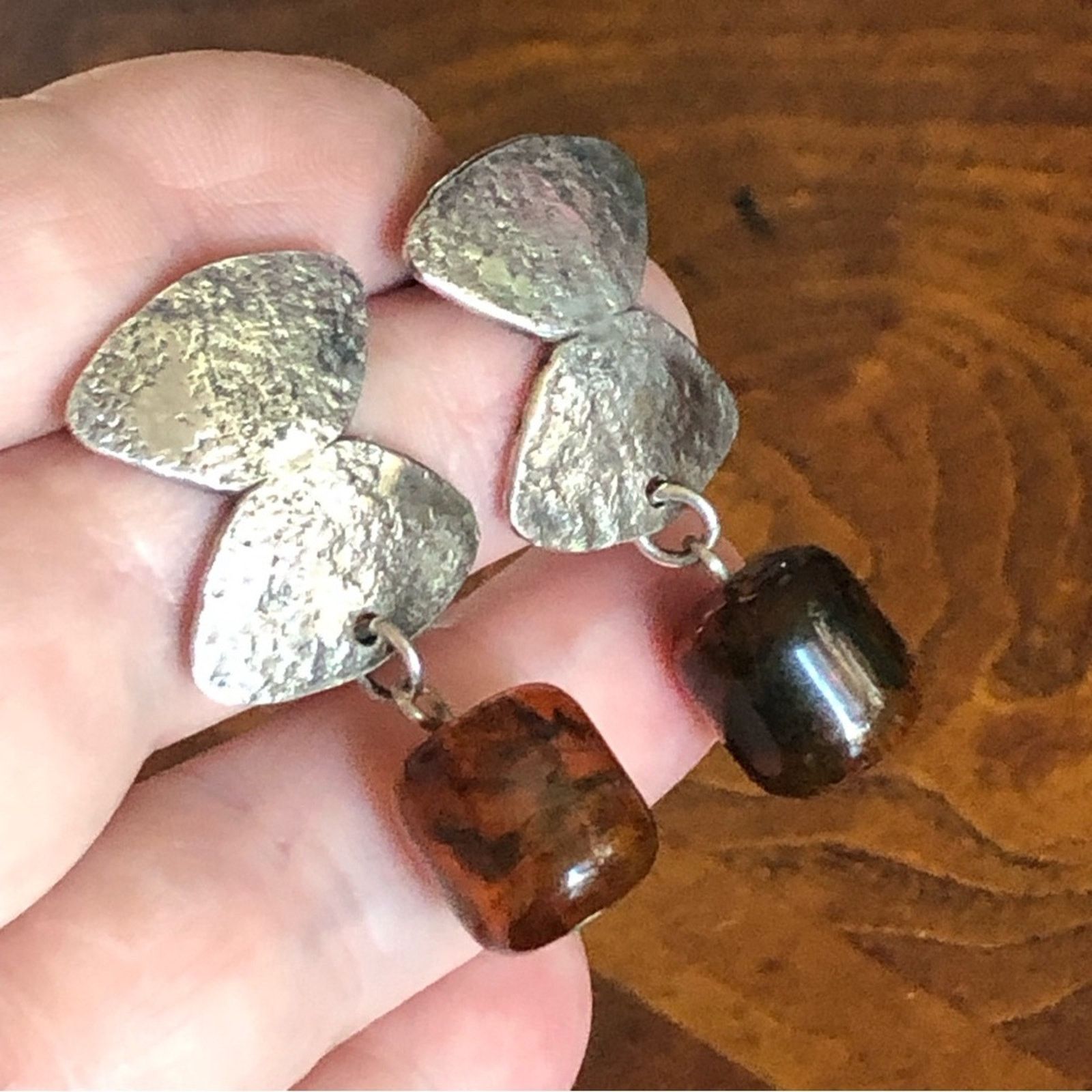 Vintage Marjorie Baer modernist textured sterling amber earring Size ONE SIZE - 6 Thumbnail