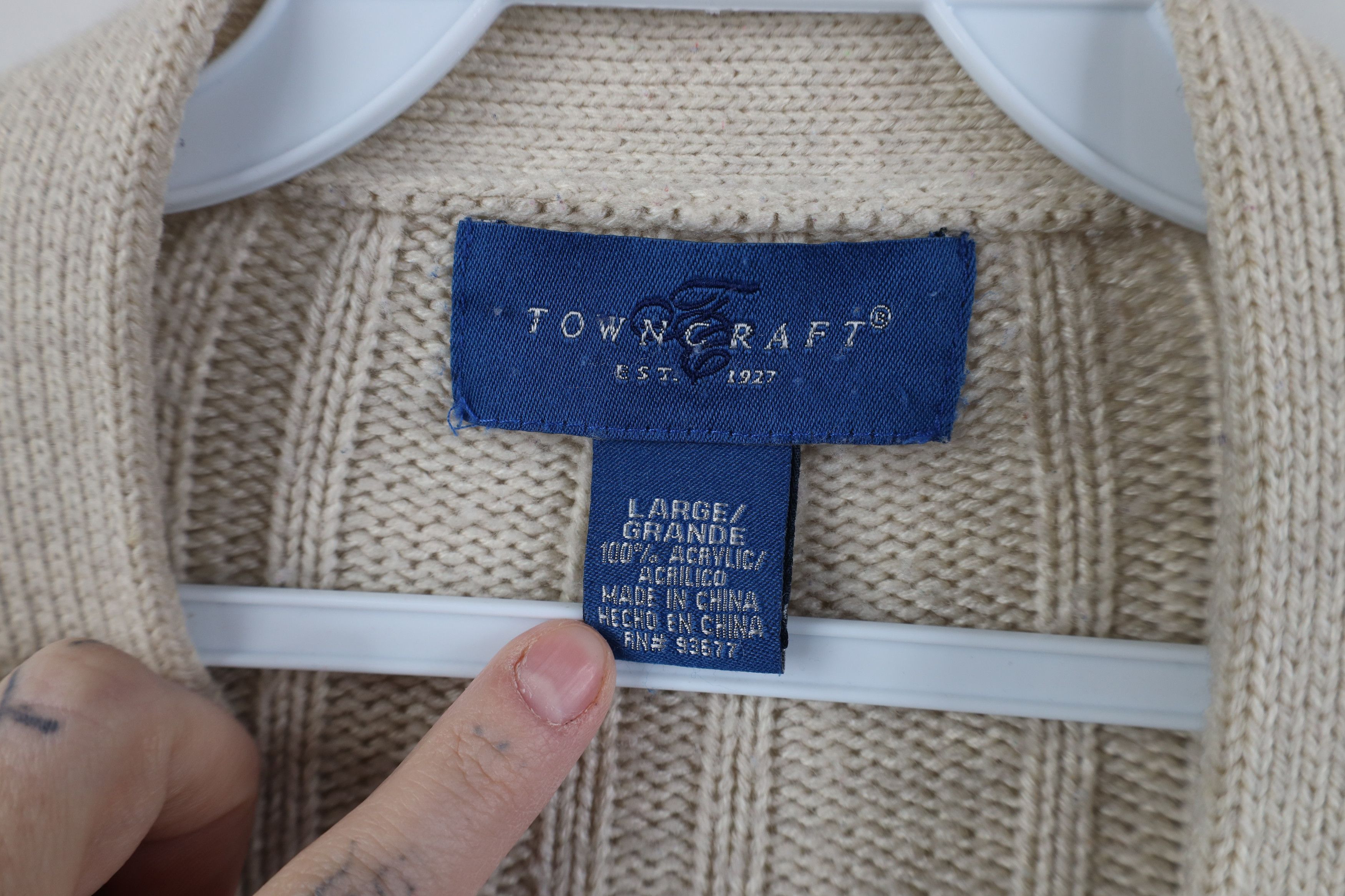Vintage Vintage 90s Streetwear Cable Knit Fisherman Cardigan Sweater Size US L / EU 52-54 / 3 - 9 Thumbnail