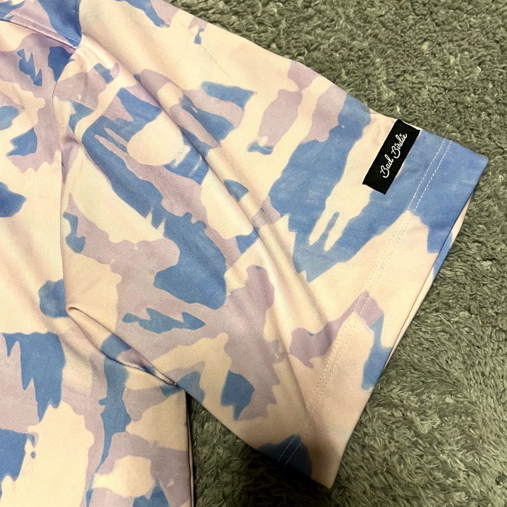Vintage Bad Birdie Polo Golf Shirt Mens Large Pink Blue Camo All Over Print Performance Size US L / EU 52-54 / 3 - 4 Thumbnail