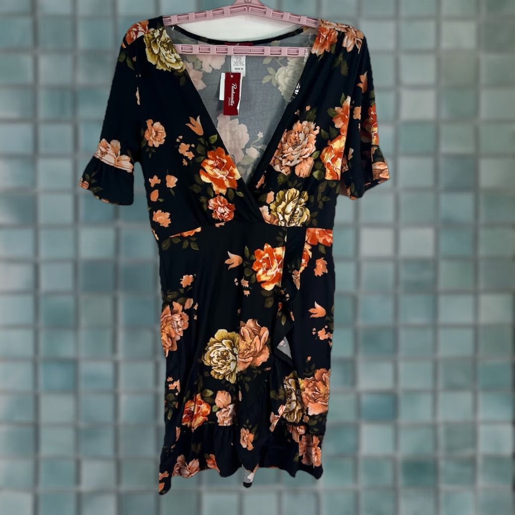 Vintage Panhandle Junior Rap Floral Dress M Black NWT Size M / US 6-8 / IT 42-44 - 1 Thumbnail