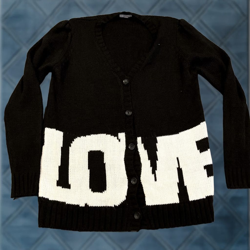 Vintage Elan LOVE Cardigan - Black Open - Women's Large - Cardigan - Knit - Regular - Long Sleeve - Cozy - Solid - FallSpringSummerWinter - Women Size L / US 10 / IT 46 - 1 Thumbnail