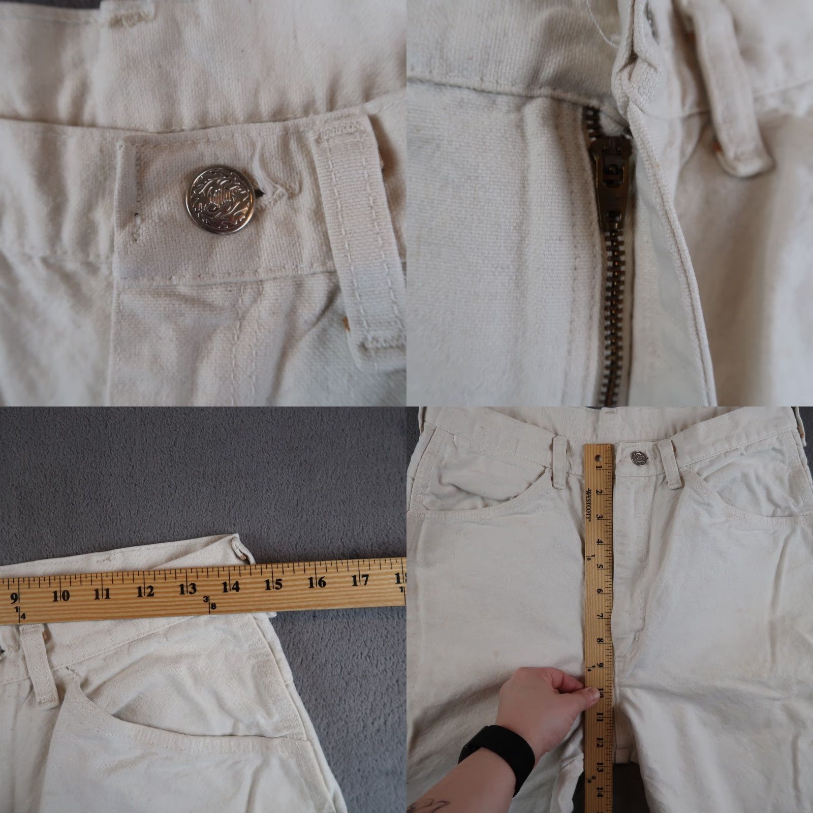 VINTAGE Big Ben Carpenter Pants White 90s Mens 32x32 Canvas Cotton Utility Pockets 5-Pocket Mens Boys?
