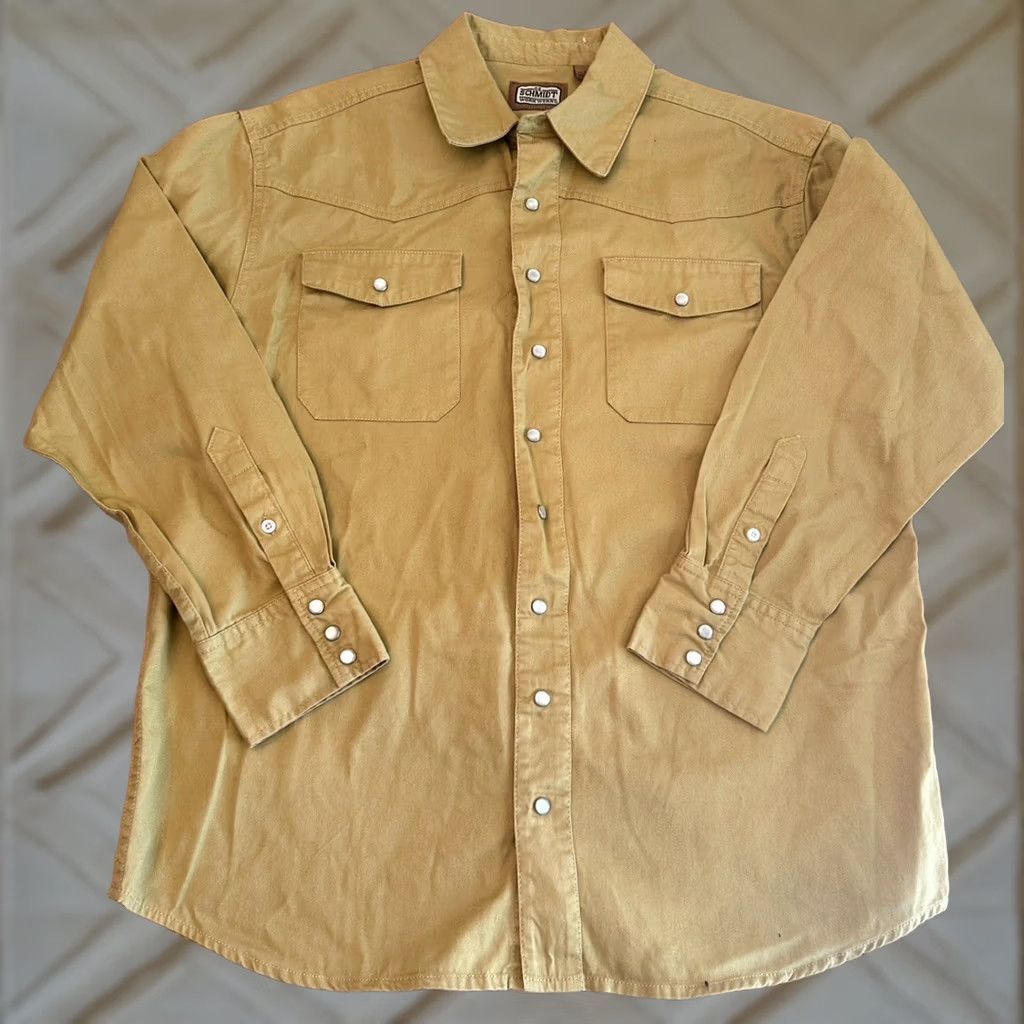 Vintage VINTAGE C.E. Schmidt Work Wear Mens L Pearl Snap Pockets Long Sleeve Twill Western Shirt Size US L / EU 52-54 / 3 - 1 Thumbnail