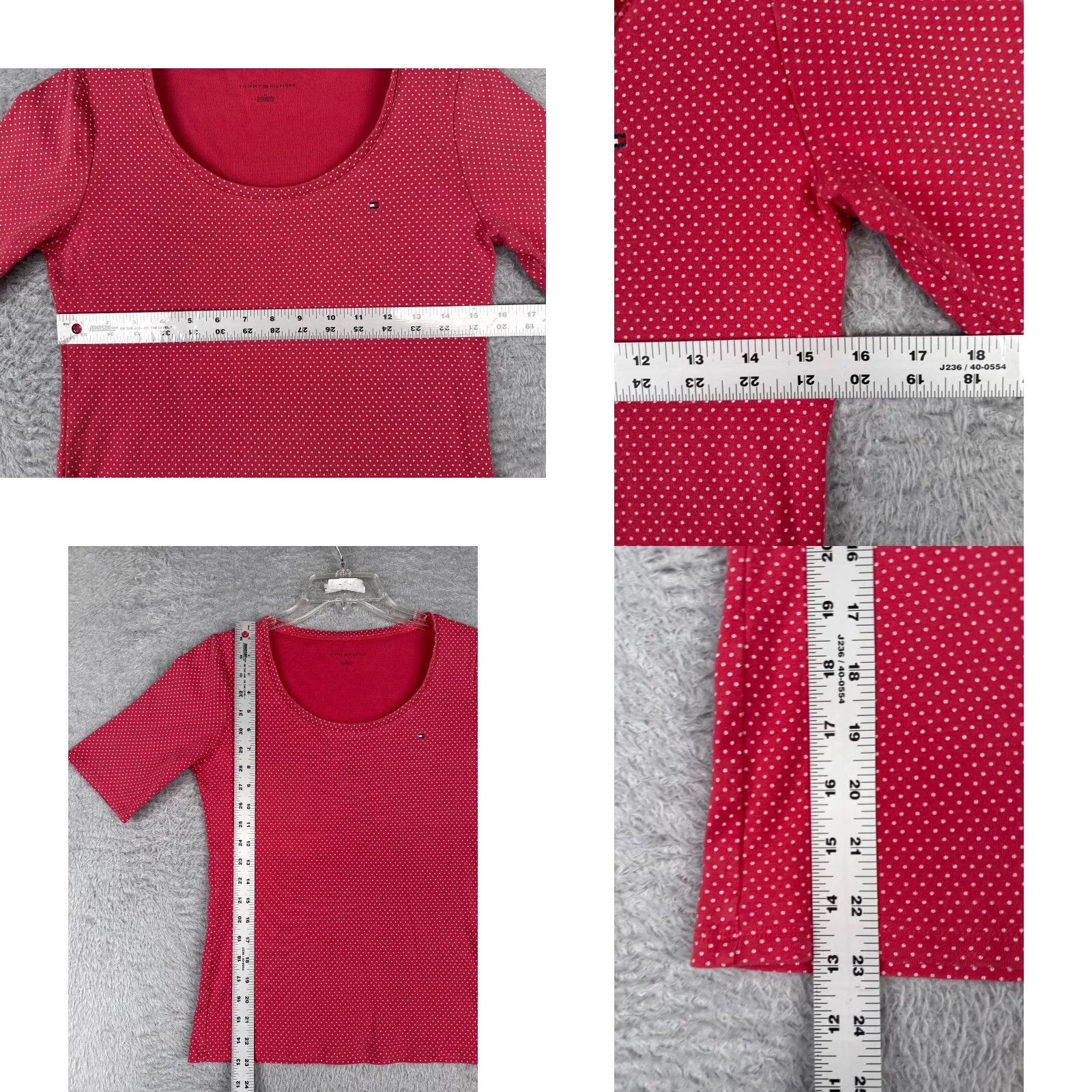 Tommy Hilfiger VINTAGE Tommy Hilfiger Shirt Womens Medium Pink Polka Dot Knit 100% Cotton Scoop Neck Short Sleeve Logo Casual 90s Size M / US 6-8 / IT 42-44 - 8 Thumbnail