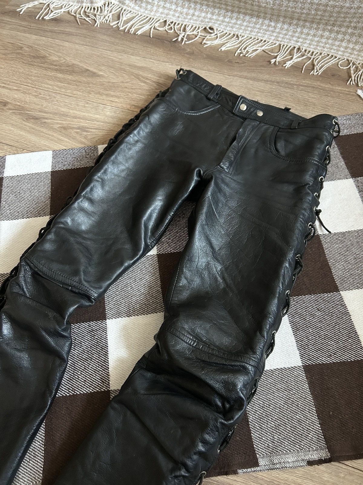 Genuine Leather Vintage Cow boys biker leather pants mens avant-garden Size US 31 - 2 Thumbnail