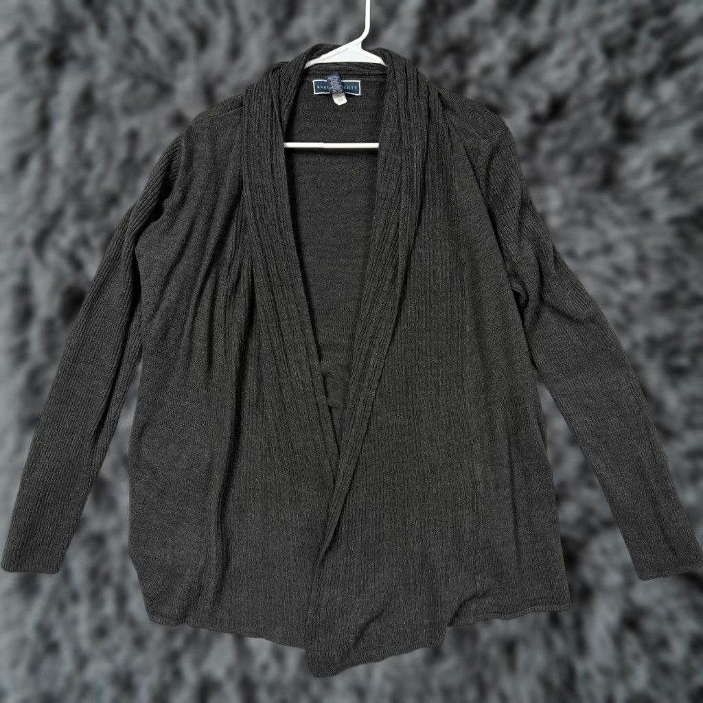 Vintage Karen Scott Cardigan Sweater Womens M Gray Open Front Dark Academia Layering Size M / US 6-8 / IT 42-44 - 1 Thumbnail