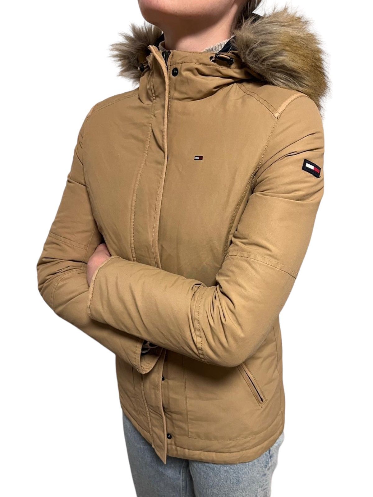 image of Tommy Hilfiger Denim Technical Down Ladies Parka Coat Xs in Brown, Women's