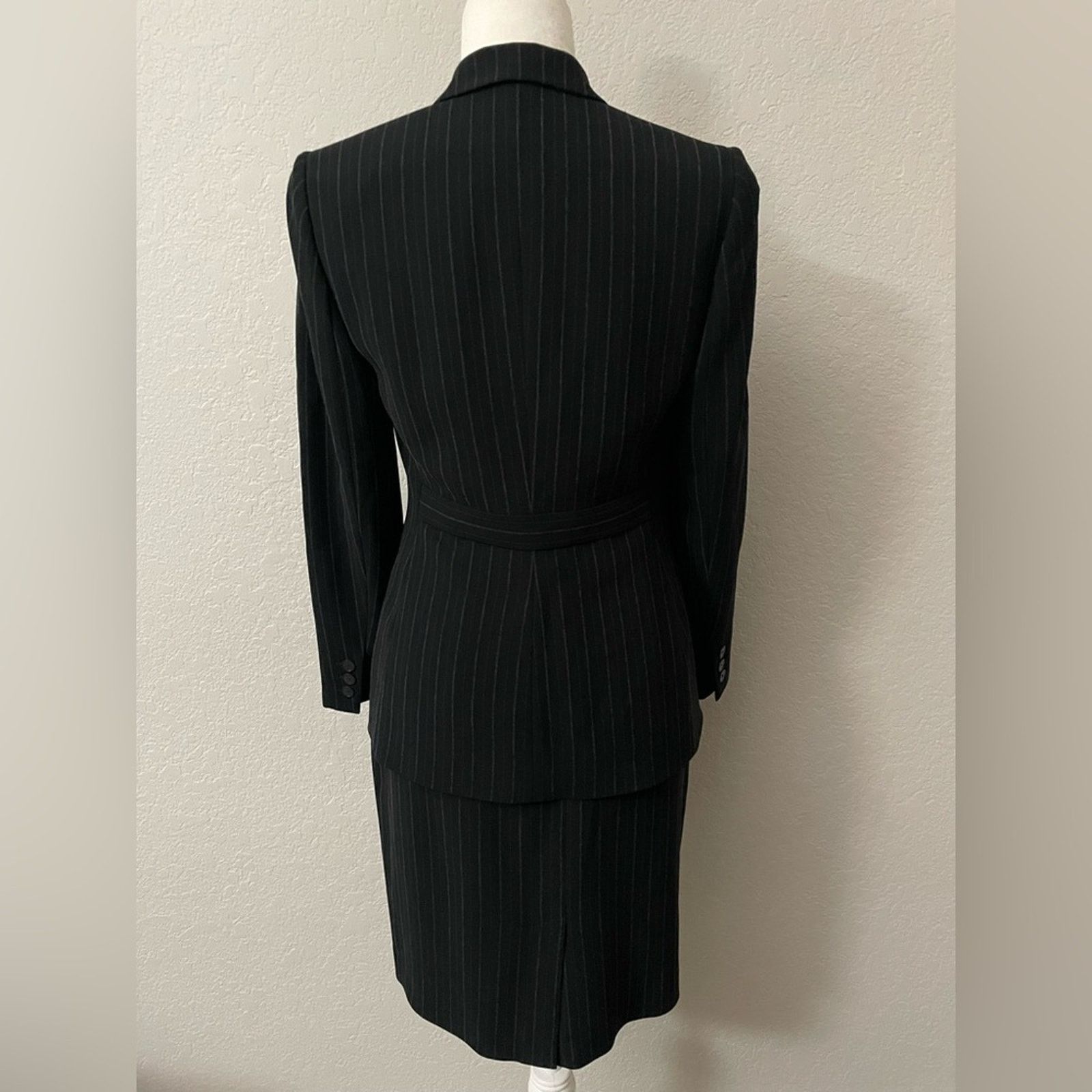 Ann Taylor Ann Taylor Black Pinstripe Blazer (2P) Skirt (6P) Suit Set Size ONE SIZE - 2 Thumbnail