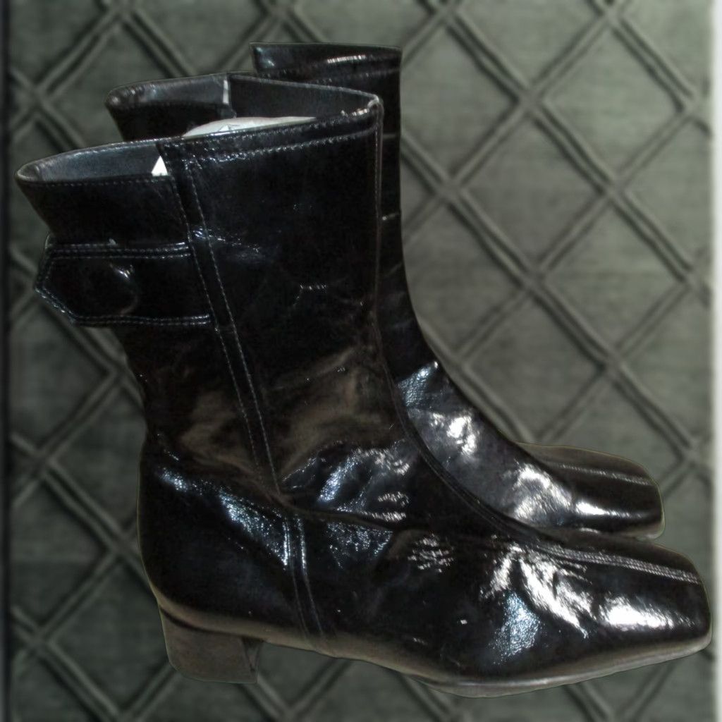 Vintage THERESIA M. Boots Shoes Black Faux Leather NWOT Size 4.5 Women Mid-Calf Zip Boot Heel 1.5" Square Toe Vintage No Size US 5 / IT 35 - 1 Thumbnail