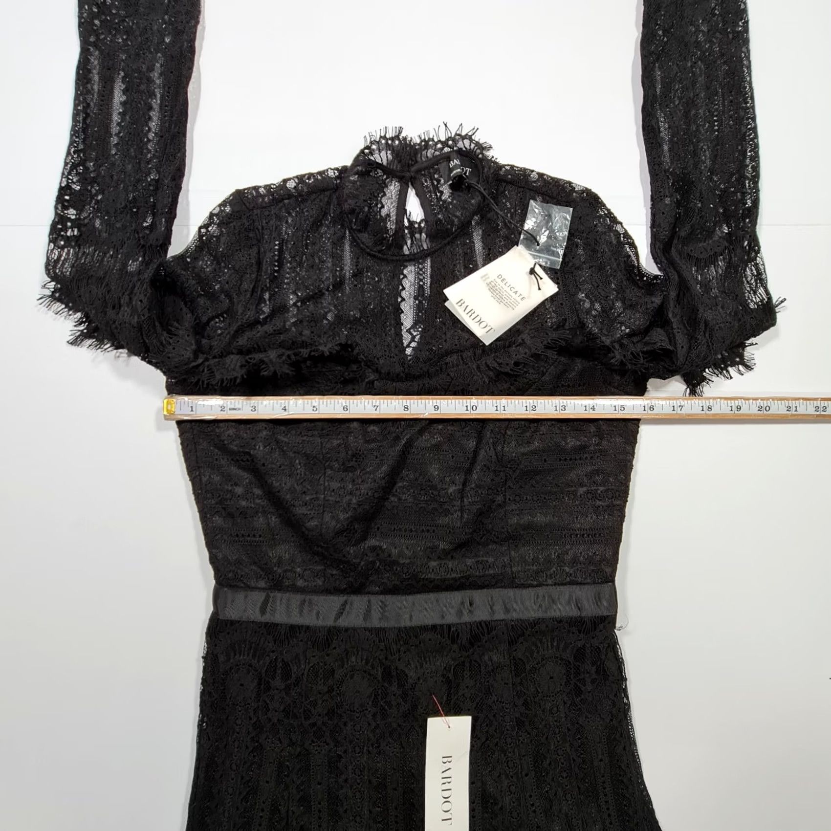 Vintage Bardot Dress Black 8 UK Long Sleeve Lace Mock Neck Short Length Party/Cocktail Womens Dress Short Lace Bardot Black 8 UK Size M / US 6-8 / IT 42-44 - 5 Thumbnail