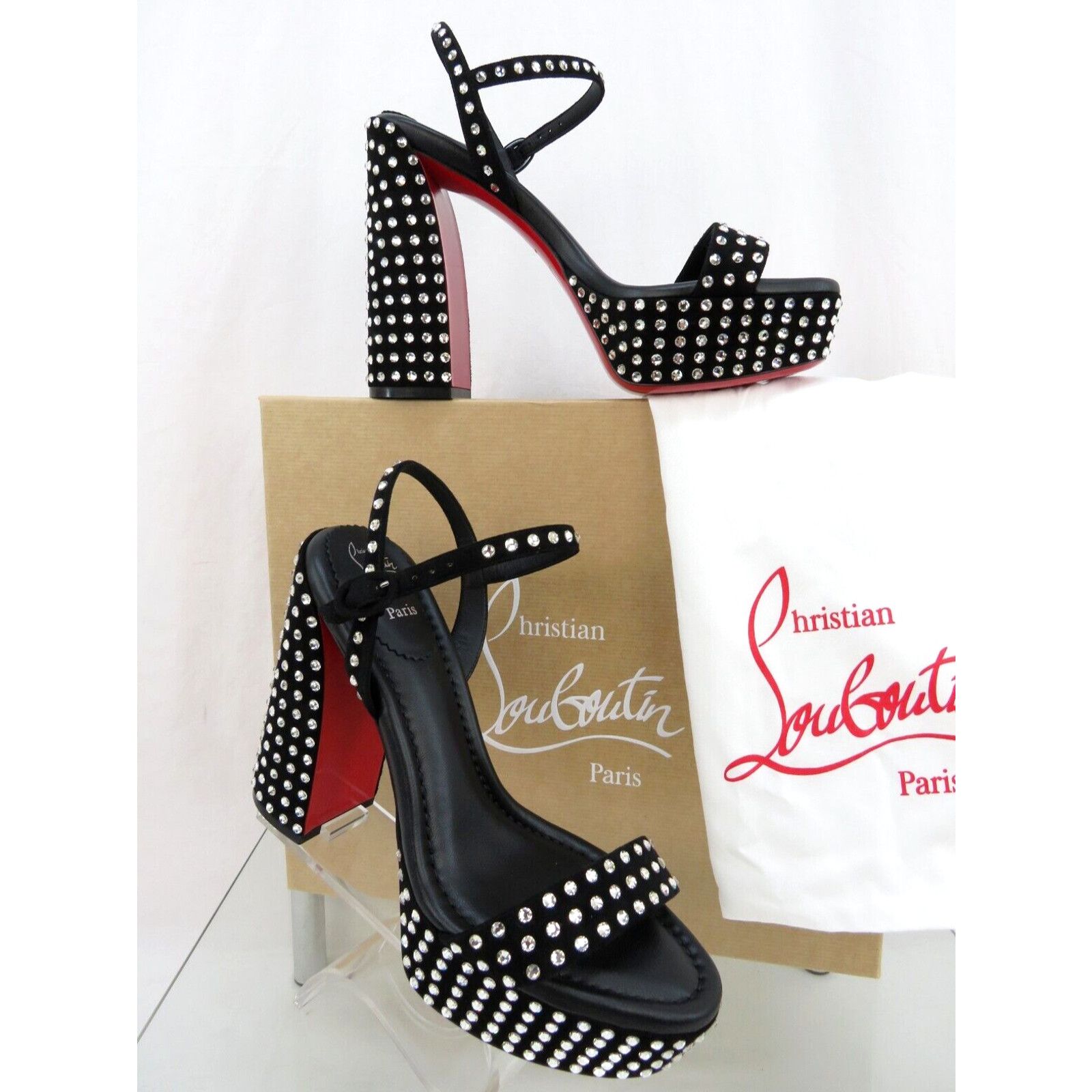 Christian Louboutin MOVIDA JANE BLACK SUEDE CRYSTALS PLATFORM SANDAL PUMPS 39 Size US 9 / IT 39 - 2 Thumbnail
