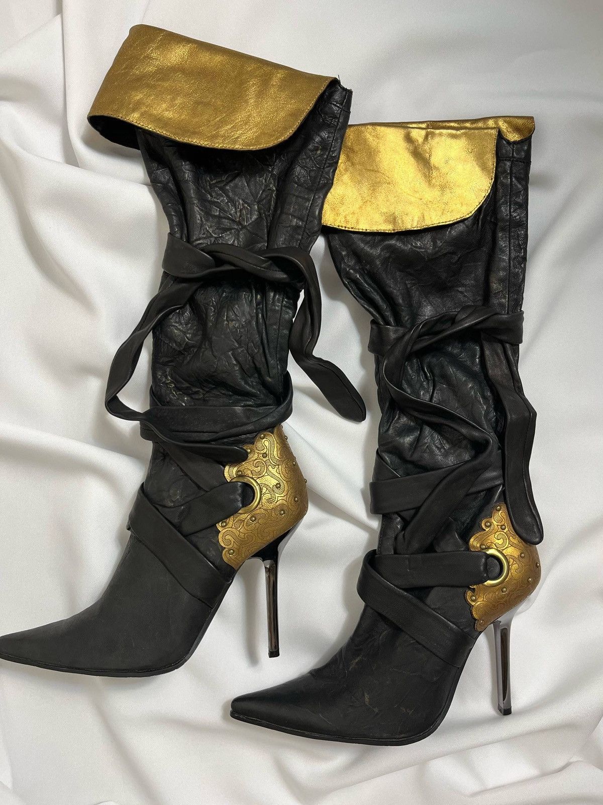 Vintage MEDEA ARCHIVE Futuristic Cyber Gold Metal Heel Boots EU 36 Size US 6 / IT 36 - 4 Thumbnail
