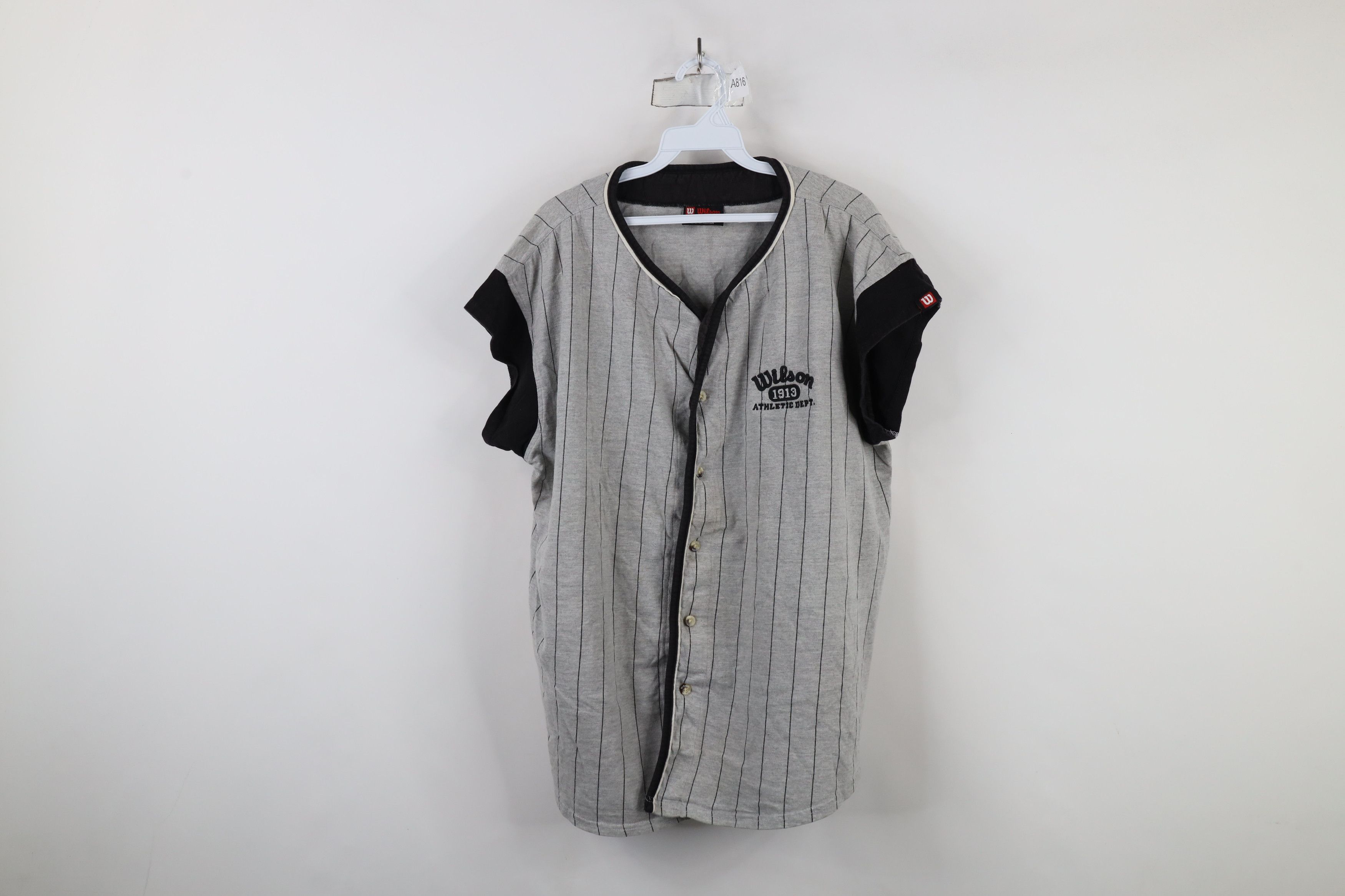 Vintage Vintage 90s Wilson Pinstriped Cap Sleeve Baseball Jersey Size US L / EU 52-54 / 3 - 1 Thumbnail