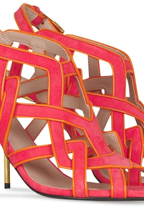 Balmain o1y0625 Leather Spike Heel Sandals in Coral/Orange Size US 7 / IT 37 - 2 Thumbnail