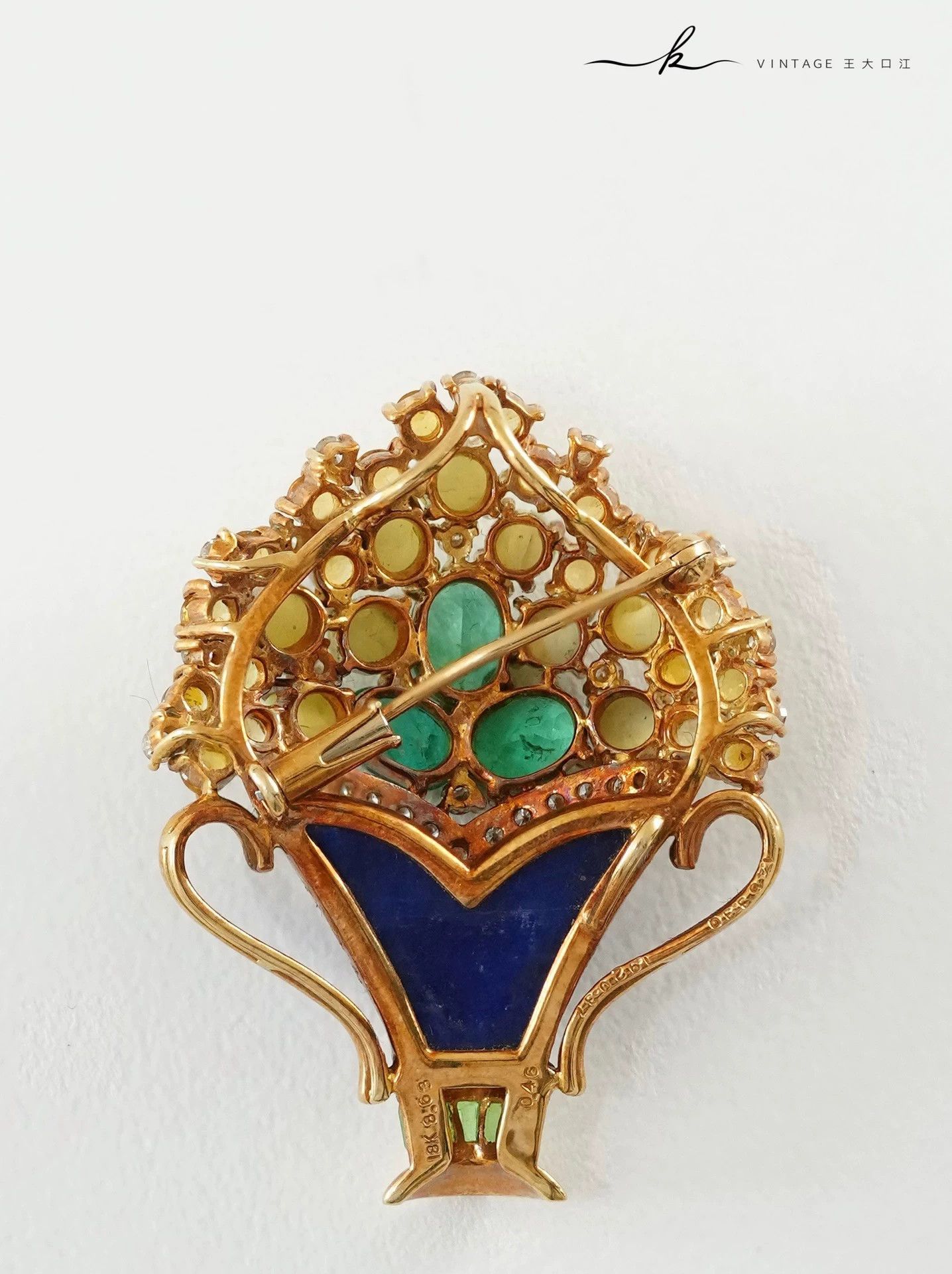 Other Vintage 18K Gold Multi-Gemstone Floral Basket Brooch Size ONE SIZE - 7 Thumbnail
