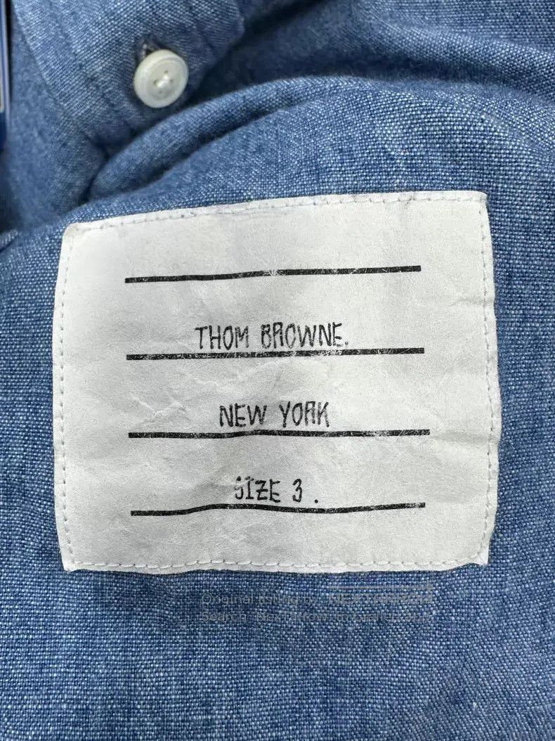 Thom Browne Thom Browne Blue classic four-striped denim long-sleeve sh Size US L / EU 52-54 / 3 - 5 Thumbnail