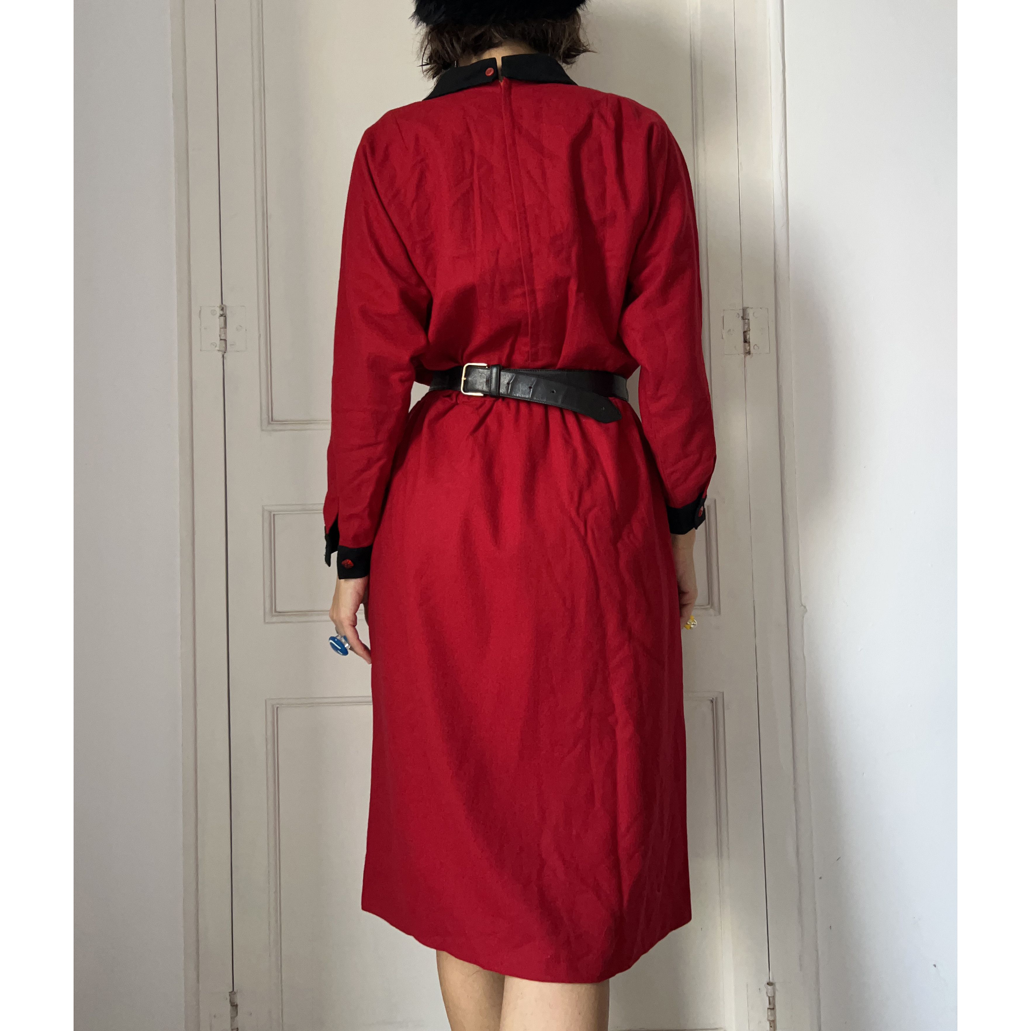 Vintage Vintage 80s Red Black Striped Wool Dress Size L / US 10 / IT 46 - 7 Thumbnail