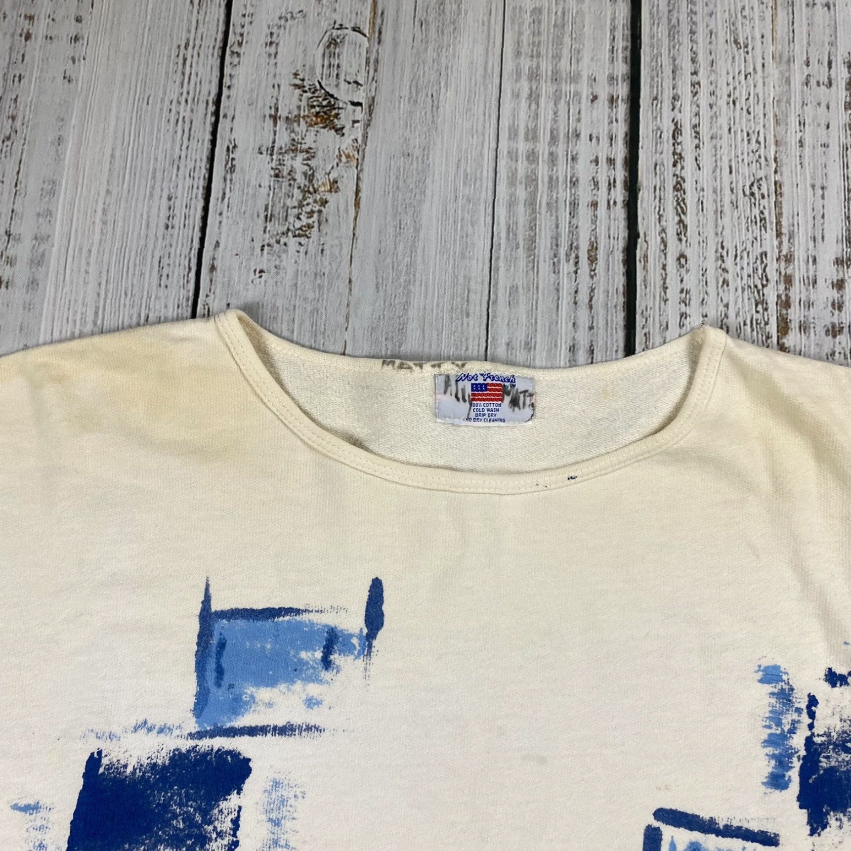 Vintage VTG 80S 90S CUTOFF SLEEVELESS WHITE PAINT ARTISTS SHIRT USA BOXY NOT FRENCH Size L / US 10 / IT 46 - 2 Thumbnail