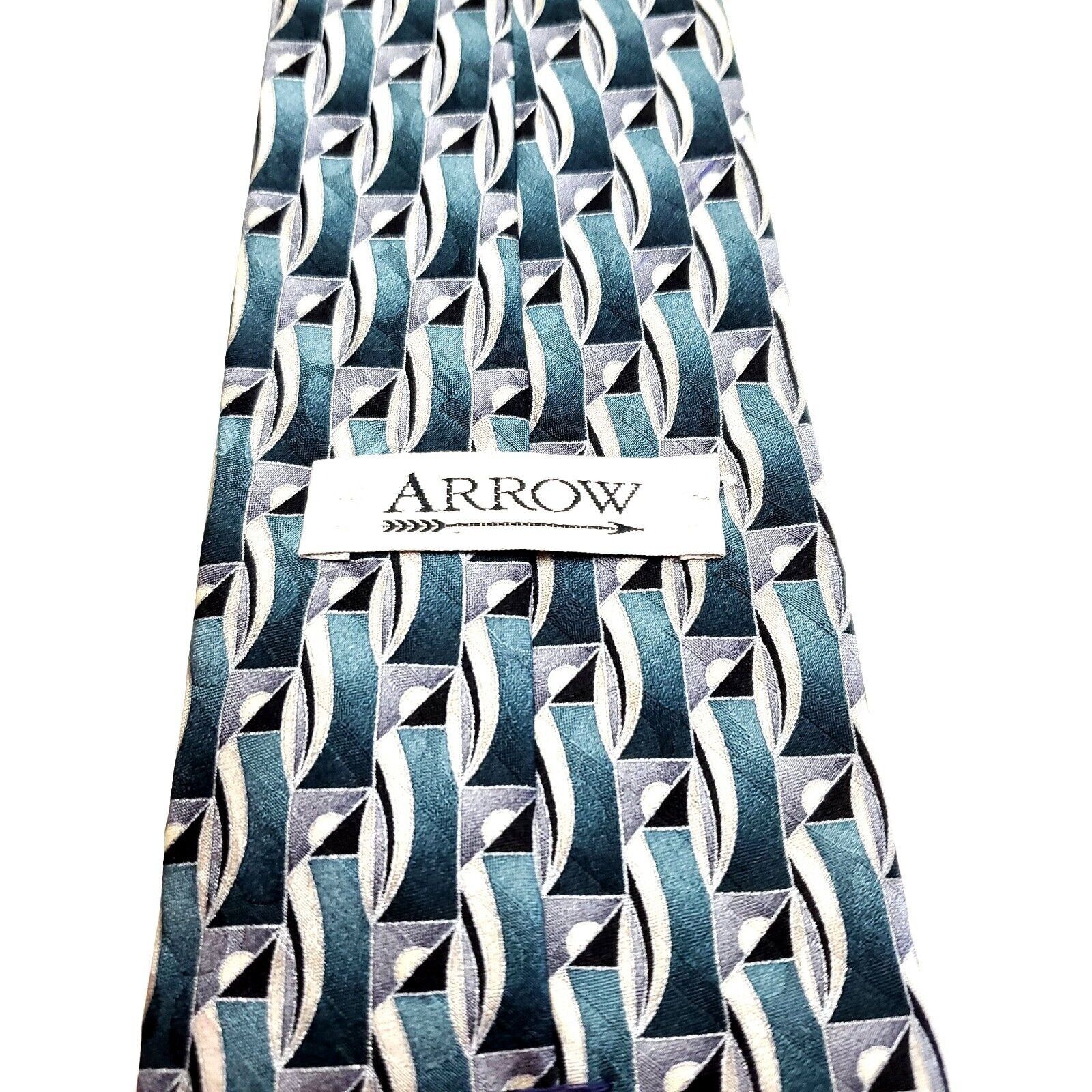 Arrow Arrow Teal White Silk Tie Woven Geometric Size ONE SIZE - 4 Thumbnail