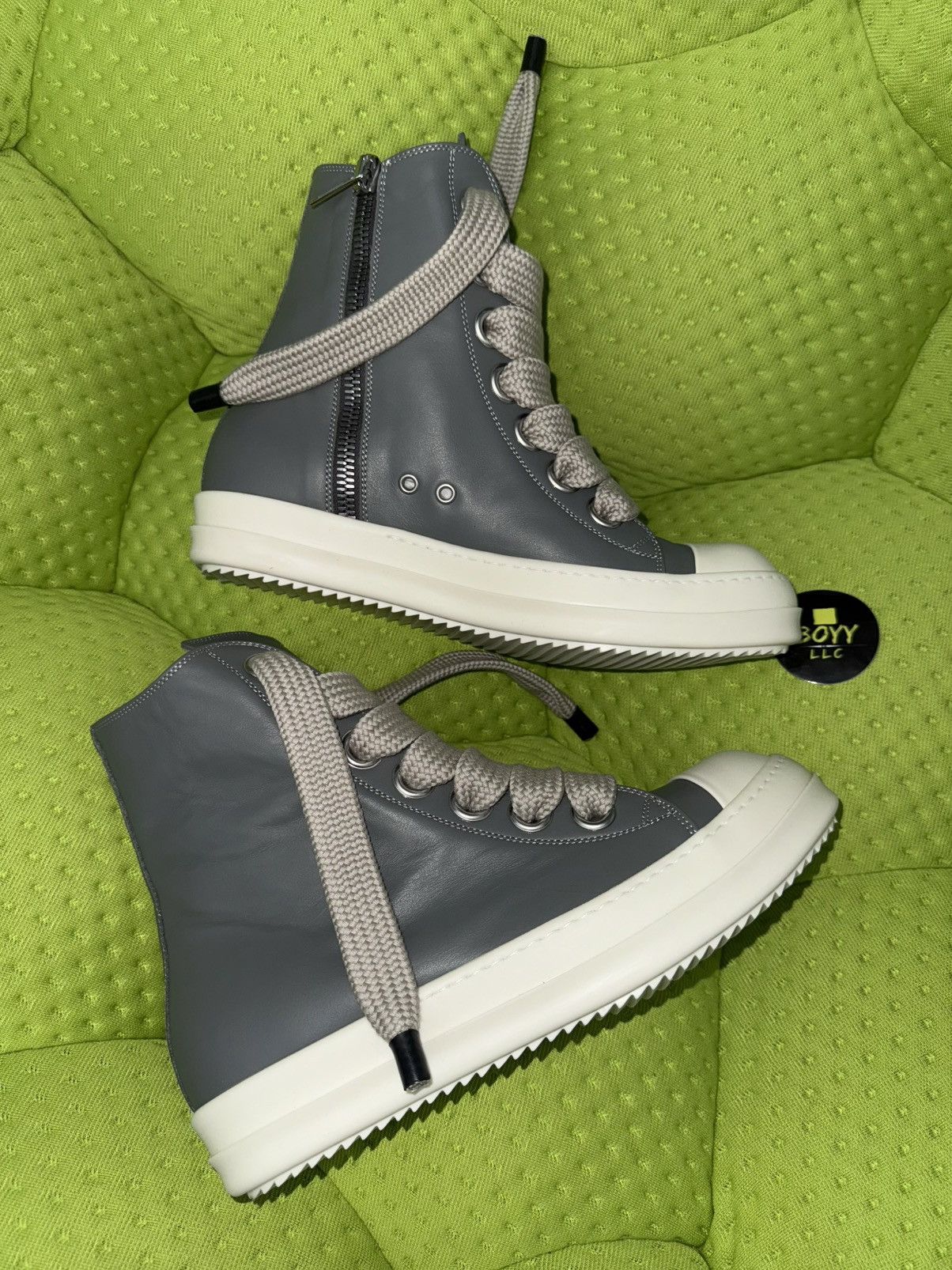 GREY Jumbo lace hi top leather sneakers